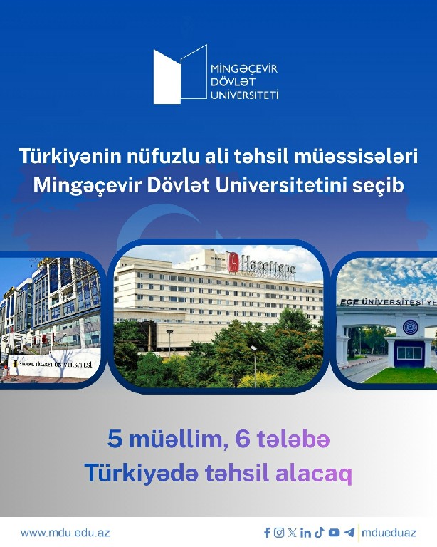 Türkiyənin nüfuzlu ali təhsil müəssisələri Mingəçevir Dövlət Universitetini seçib: 5 müəllim, 6 tələbə Türkiyədə təhsil alacaq
